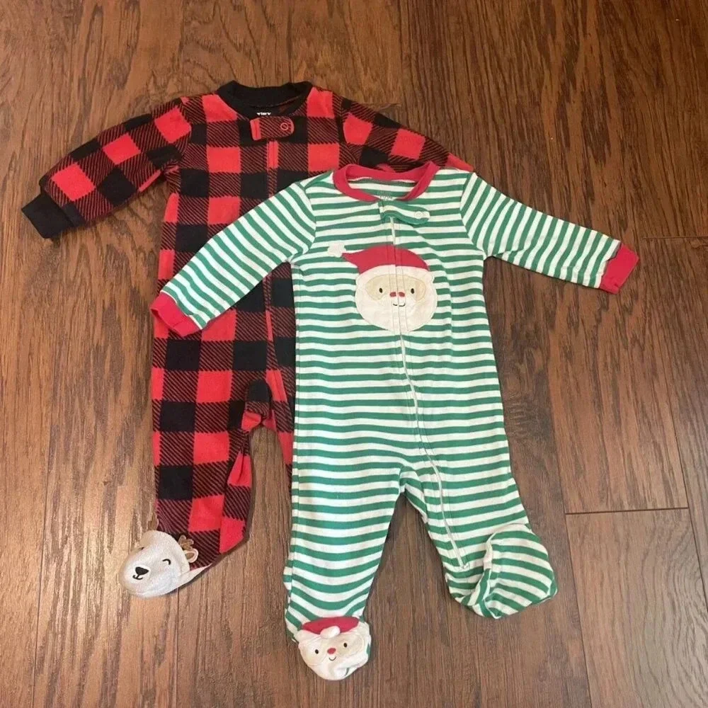 Carter's 6 Months Christmas Footed Pajamas 2 Pack With Santa & Reindeer